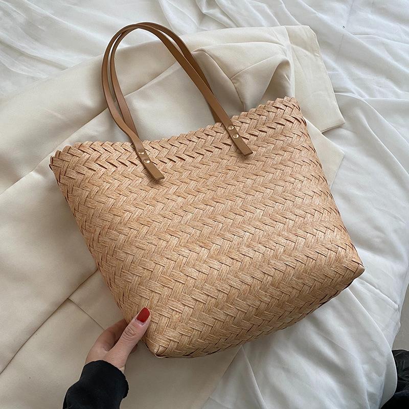 Yogodlns Summer Woven Straw Tote Bag Casual Large Capacity Rattan Beach Bag Holiday Handmade Shoulder Bag Travel Shopper Bag