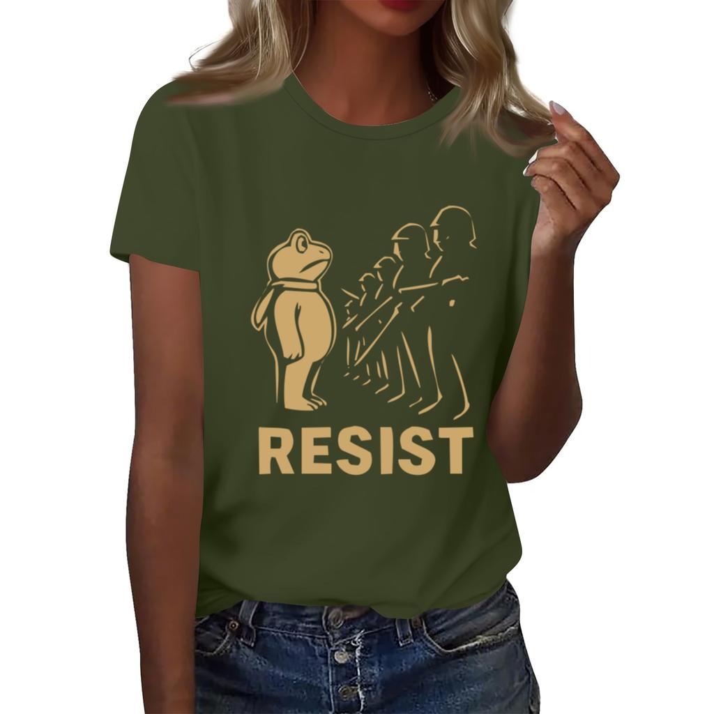 Women's Fashion Casual Printed Round Neck Short Sleeved Pullover T-Shirt Top