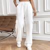 Women Cargo Pants Elastic Waist Adjustable Drawstring Straight Wide Leg Trousers Solid Color Sport Long Pants