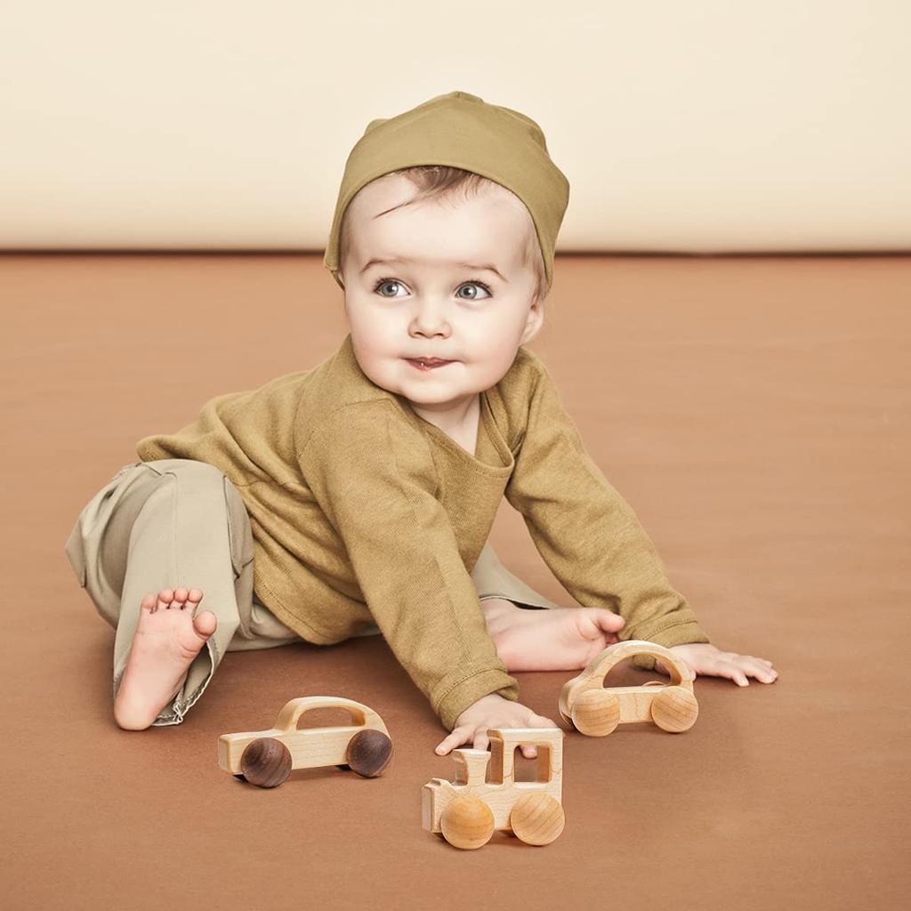 Mamimami Home Mini Car Wooden Toy Rattle Safety Nepainted Improved Clay Wood Rattle Car Educational Toy 1 2 3 4 5 6 Years Old Children Newborn Infant