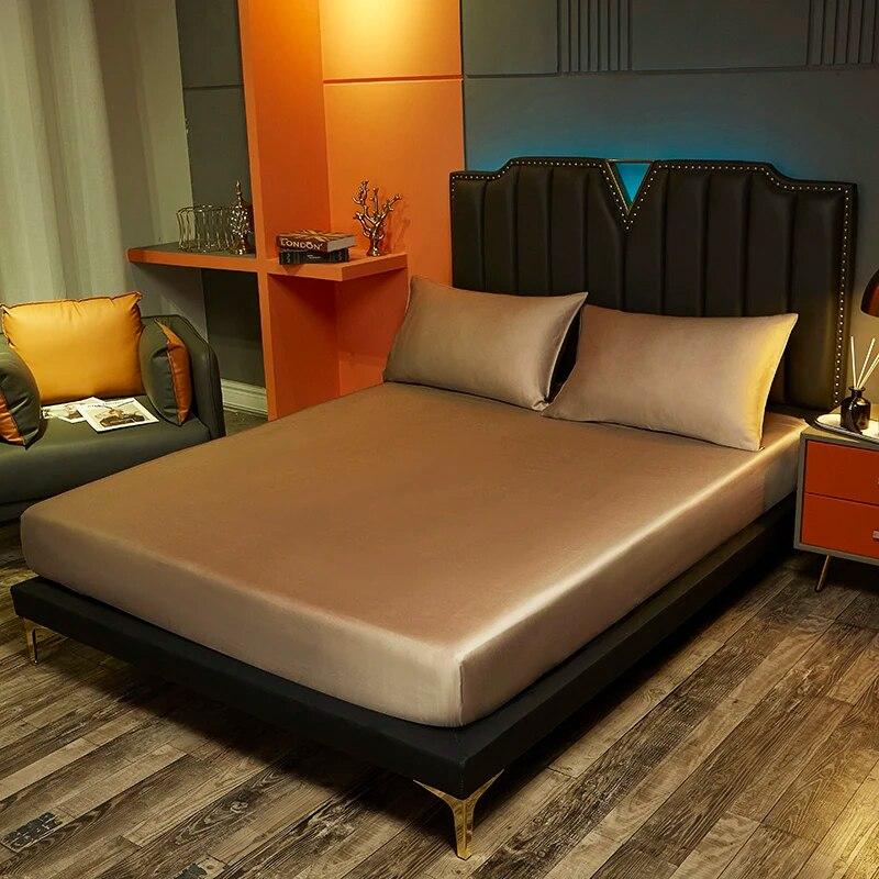 Простыня из чистого цвета, шелковая простыня из натурального шелка шелковицы, наматрасник с резинкой, фиксированное шелковое постельное белье 140x190 см