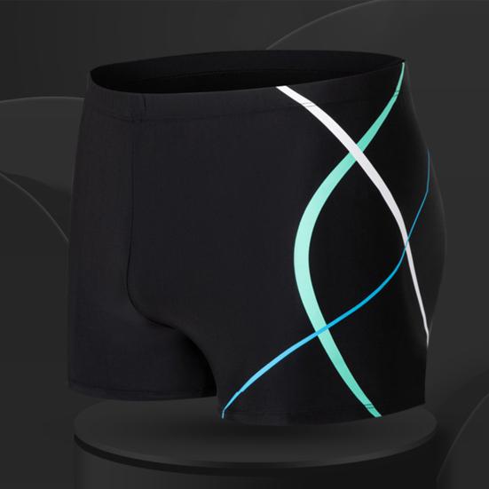 Men Swimming Shorts Elastic Waist Soft Quick Dry Slim Fit Printed Color Matching Mid
