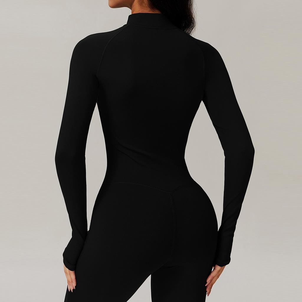 Women's Zipper Long Sleeve Yoga Bodysuit High Intensity Fitness Sports One-piece Leotard