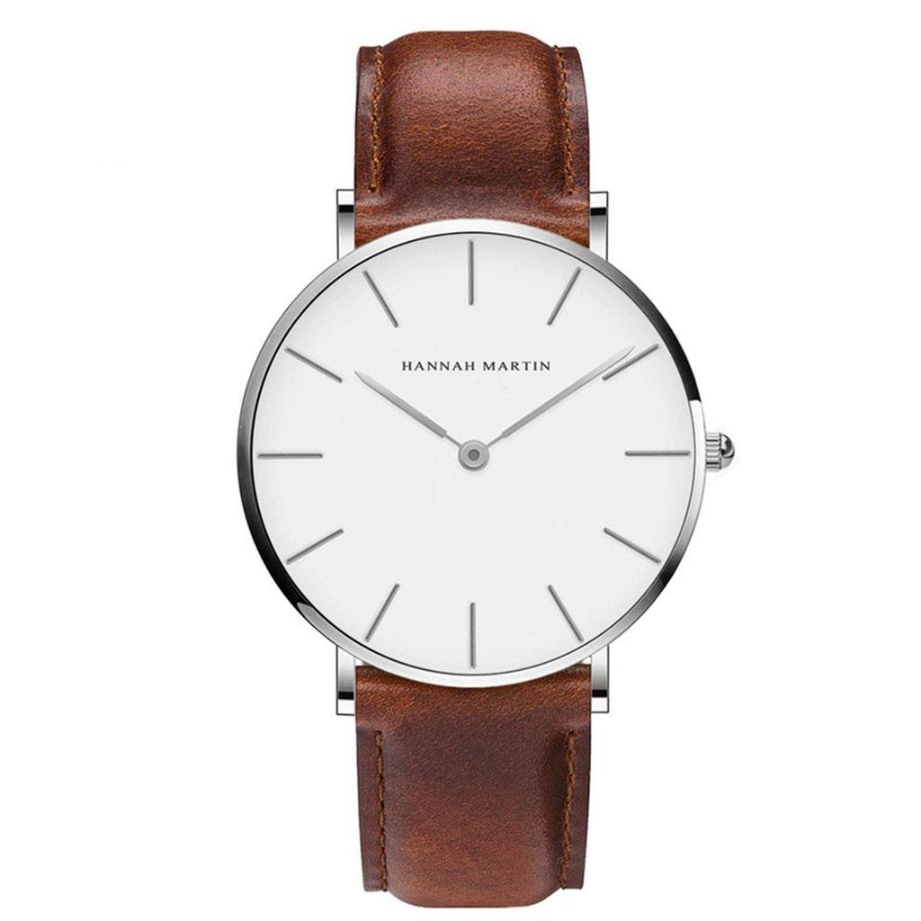 Hannah Martin Men's Simple Watch, Fashionable, Casual, Business Style, Japanese Quartz Movement, 40mm Dial, Genuine Leather Band