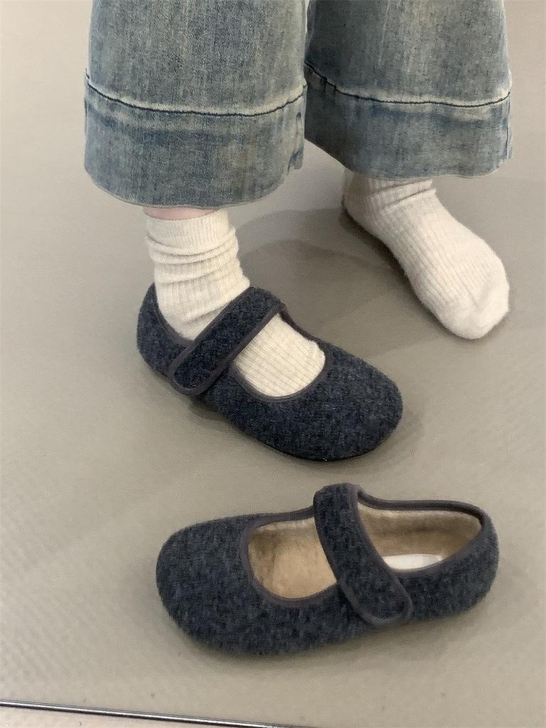 Обувь Mao Mao женская верхняя одежда 2024 зима французский маленький ароматный ветер мелкий рот теплый и бархатный одно слово Мэри Джейн обувь