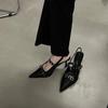 Женские черные туфли на высоком каблуке с пряжкой на ремне Royal Sister Character, кожаные туфли с полостью небольшого размера ~ носки, сандалии 7 см