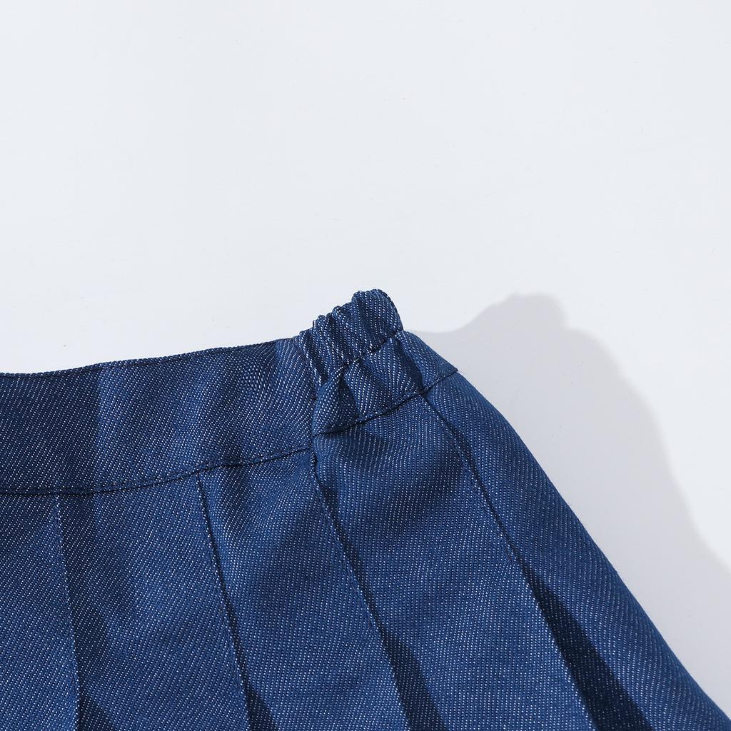 Юбка джинсовая плиссированная 2025 года, новинка, синяя, модная, универсальная, школьная, подростковая, детская, короткая юбка, повседневная, детская, трапециевидная юбка с шортами