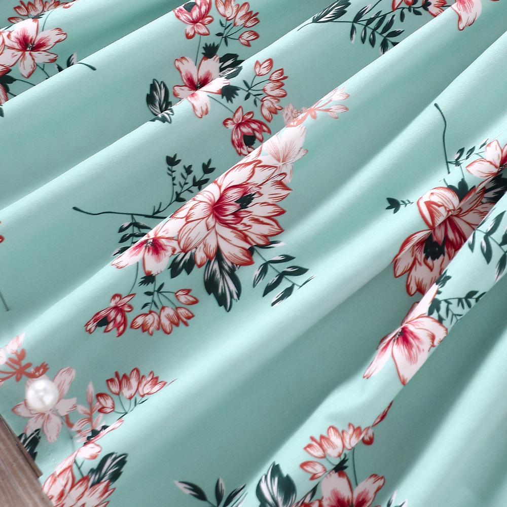 Новое летнее платье для девочек, пышные рукава, платья с цветочным принтом и поясом, детская одежда для 5-12 лет