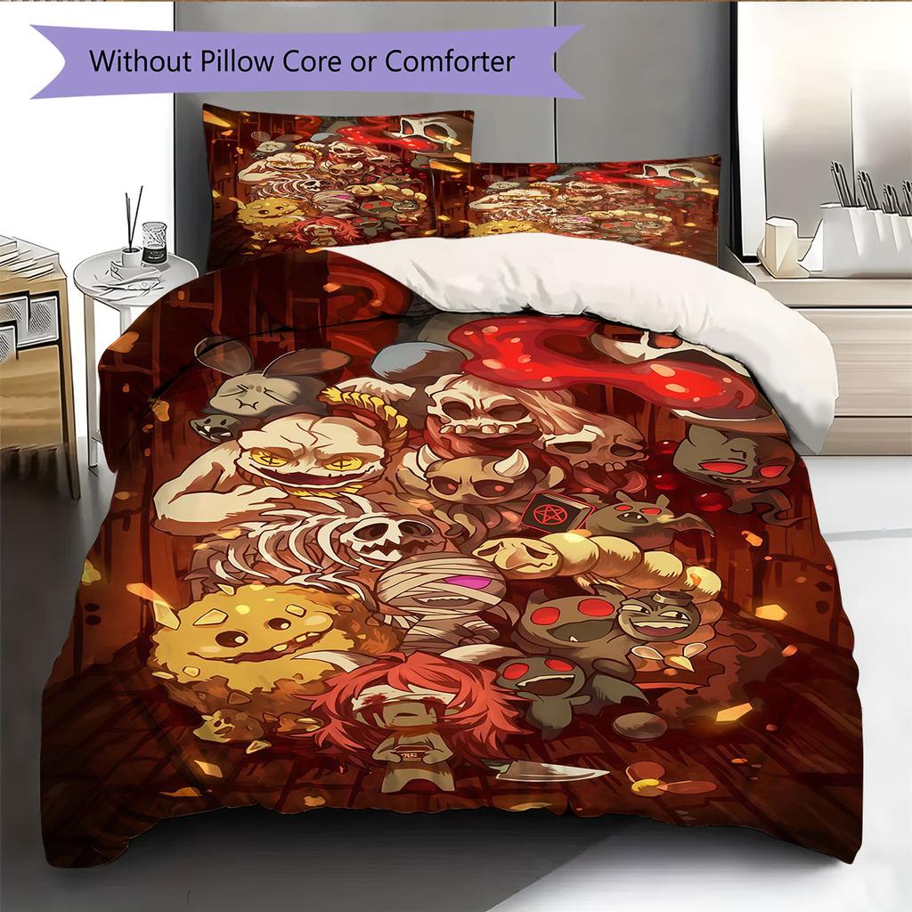 TBOI Horror Cartoon Bedding Quilt Set Quilt Cover Pillowcase Home Decoration Birthday Gift (1 * duvet cover + 2 * pillowcase, without core)