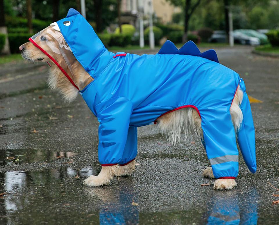 Shark Shape Border Collie Raincoat Big Dog Rain Poncho Husky Outdoor Four Legs Waterproof Clothes
