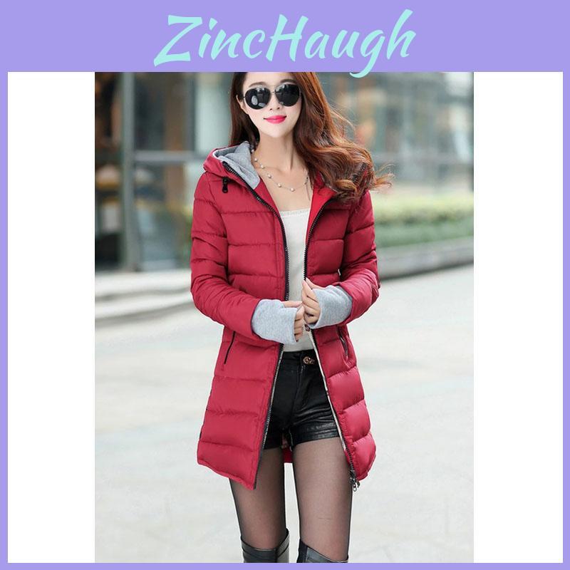 Premium Women Winter Jacket Solid Color Down Coat With Hooded Slim Long Design