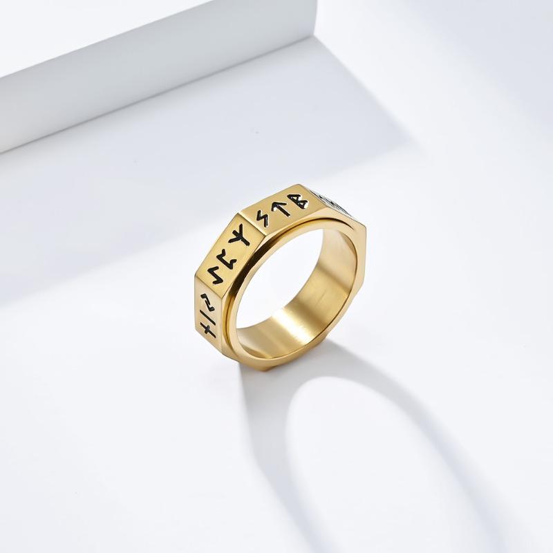 Восьмистороннее вращающееся кольцо из титановой стали с надписью Norse Viking для мужчин, матовый рисунок, ювелирные изделия для пар, нишевый дизайн, мужское декомпрессионное кольцо на палец
