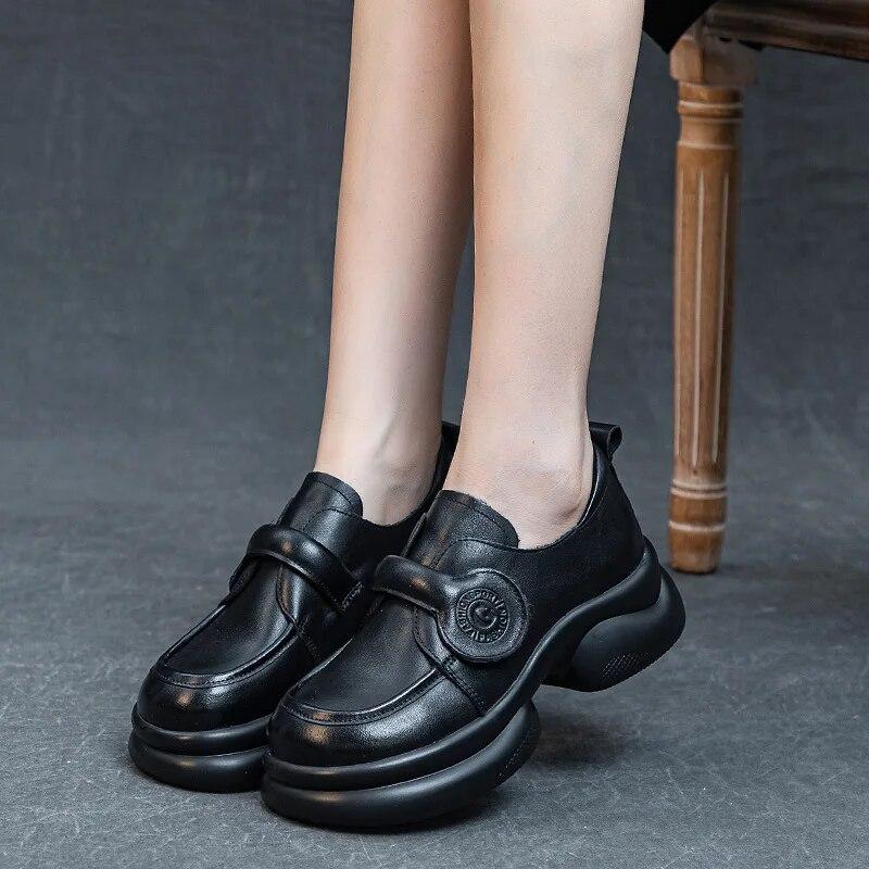 Fujin 6 см из натуральной кожи в стиле ретро в этническом стиле с неглубоким верхом Мэри Джейн, роскошные новые туфли из коровьей кожи, женские летние туфли на танкетке с круглым носком, женские туфли с крючком