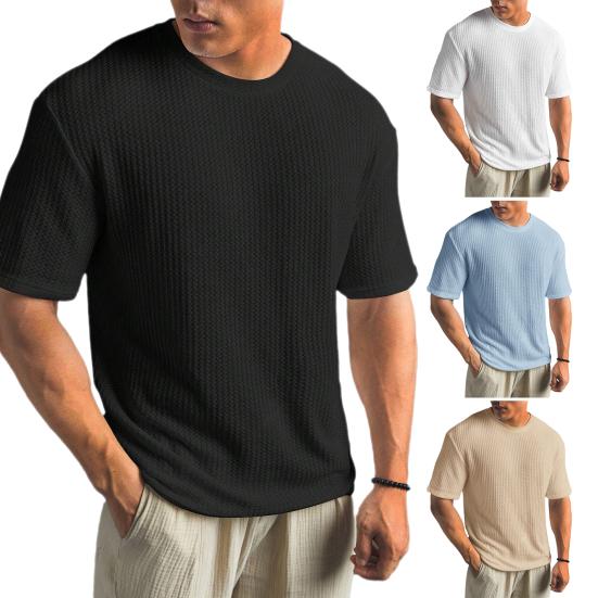 Мужская летняя футболка однотонная с круглым вырезом и короткими рукавами, мягкая, дышащая, эластичная, свободная, спортивная, деловая, повседневная