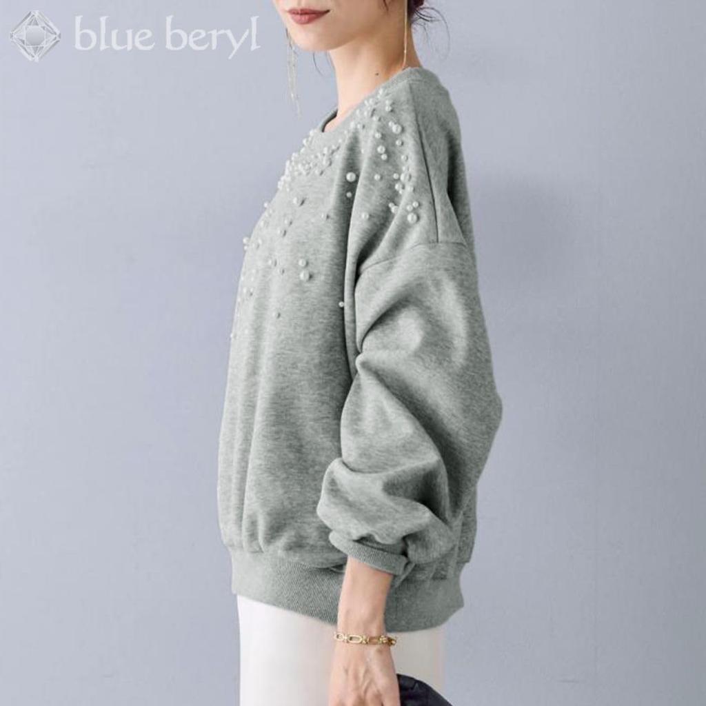 Sweat Pullover Pearl Voluminous Sleeves Round Neck Punch Material Loose Wear Clothes Modest Chest Design Sleeves Clothes Fluffy Sleeves Tall