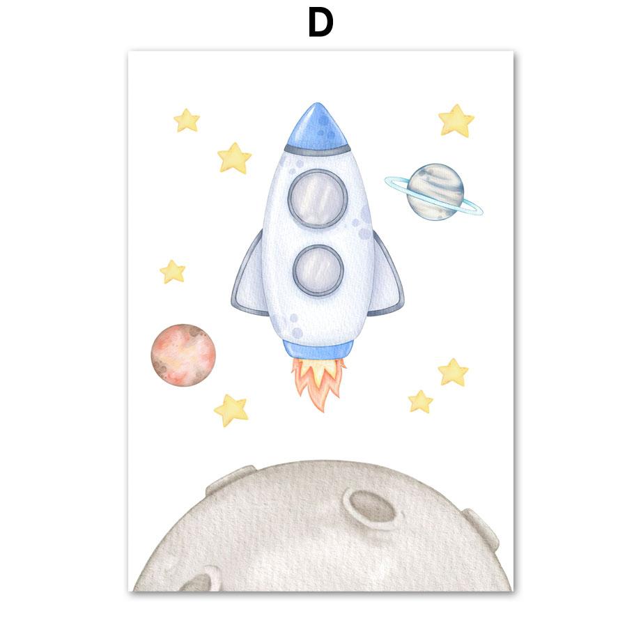 Космический астронавт, ракета, планета, солнечная система, космический корабль, детская настенная живопись, холст, картина, плакат, настенные панно, декор для детской комнаты