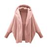 Women's Fashion Loose Retro Warm Solid Color Long Sleeve Hooded Loose Plush Fleece Jacket Women