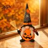 Creepy Gothic Style Ornaments Halloween Plush Gnome Decoration, Spooky Orange Black Spider Web Bat Swedish Faceless Dolls Tomte Elf Figurine,