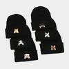 Cute Puppy Head Sticker Knitted Hat Autumn and Winter Street Fashion Crimped Pullover Black Hat