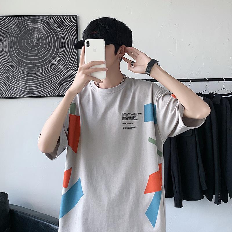 Мужская свободная футболка с короткими рукавами и принтом Harajuku в гонконгском стиле – модная, универсальная повседневная одежда