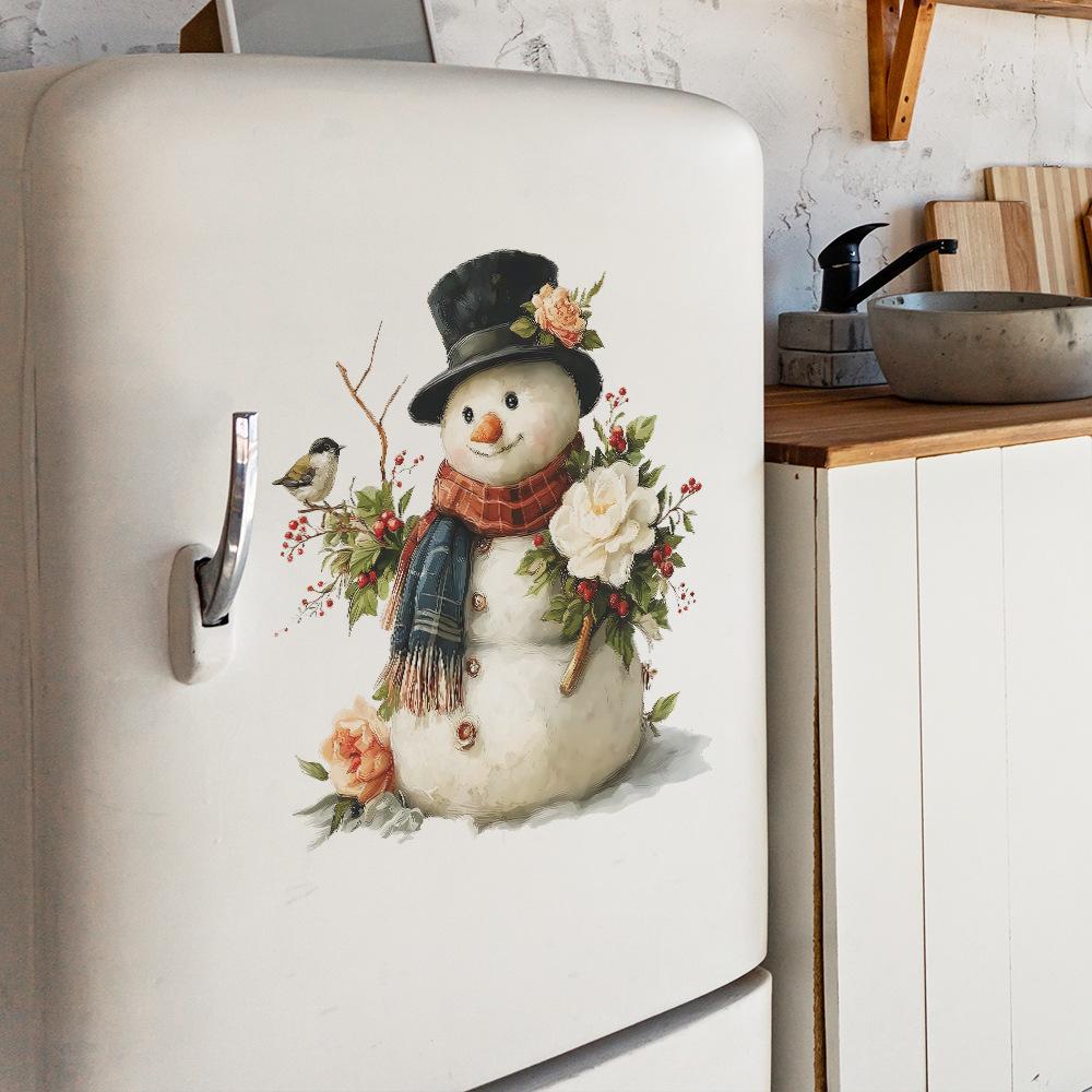 Раскрашенный Рождественский Снеговик Цветы Фрукты Птицы Праздничное Украшение Дома Наклейки на Стену