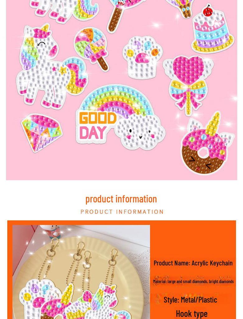 Mermaid Unicorn Ice Cream DIY Diamond Painting Keychain for Children