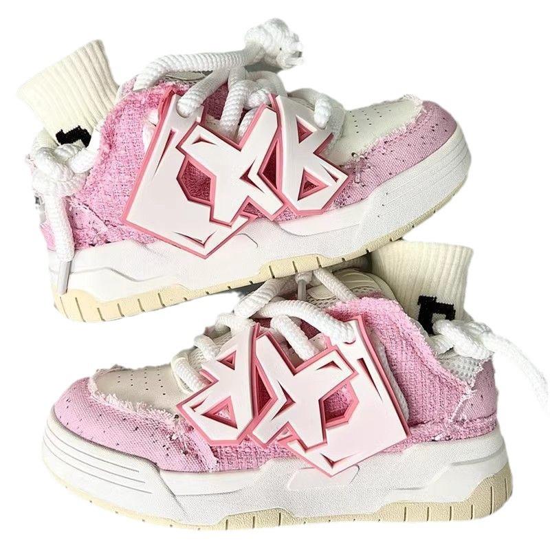 Кроссовки на платформе 2025 весна новинка уличный супер огонь зарубежный стиль национальный тренд нишевые скейтборд хлебные туфли увеличение