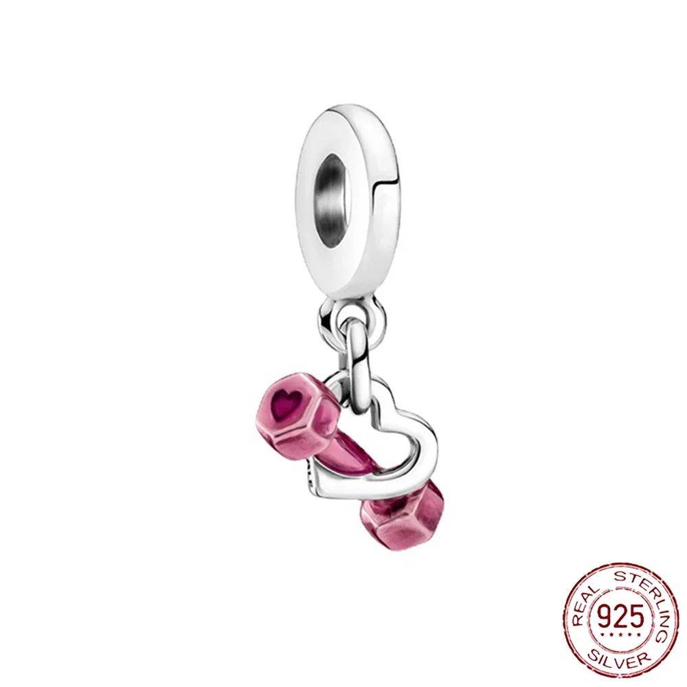 Charms Heart Beads Pink Dangle Charm Flower Pendant Diy Jewelry Fit Original Copper Bracelet Necklace Clip