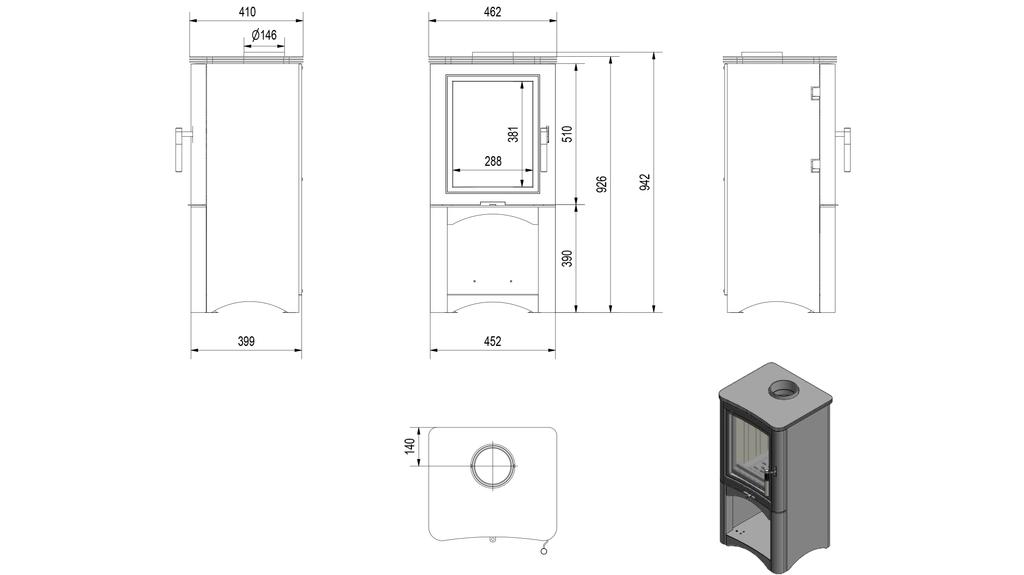 Стальная дровяная печь KRATKI K5 Ø 150 7 кВт черная thermotec