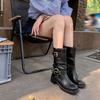 Кожаные туфли с квадратным носком до середины икры для женщин, осенне-зимние элегантные женские полусапоги на каблуке, модные 2025, дизайнерские роскошные сапоги