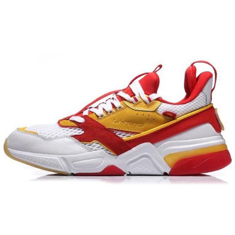 Li Ning 001 Journey Retro Splicing Non-Slip Wear-Resistant Low-Top Running Shoes Men Running Shoes White Red Yellow AGLN227-2