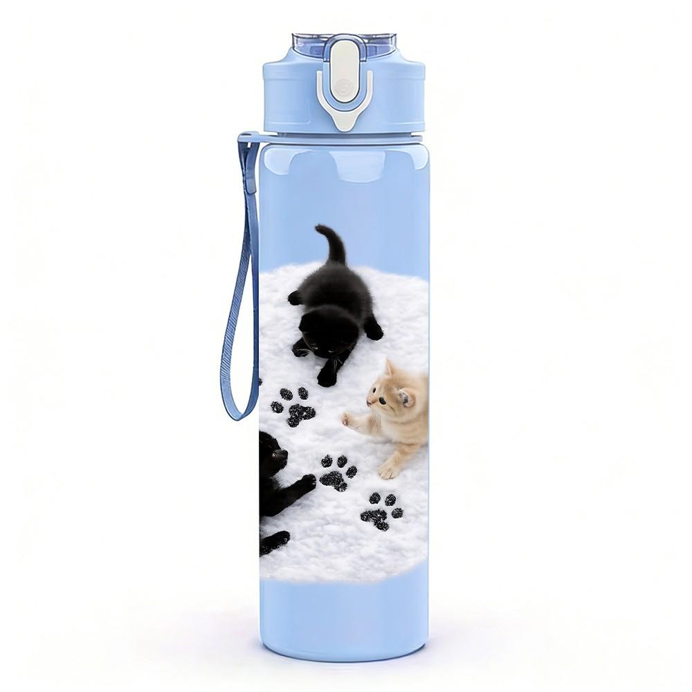 1PC Pet Dog Paw Black White Silhouette Print 750ml Color Plastic Sports Water Bottle Leakproof Flip Straw Lid Suitable for Sports Office Home Use
