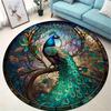 1Pcs Gorgeous Peacock Pattern Round Area Rug Indoor Non-Slip Washable Carpet, Non-Shedding Mat For Bedroom Living Room Office Nursery Room