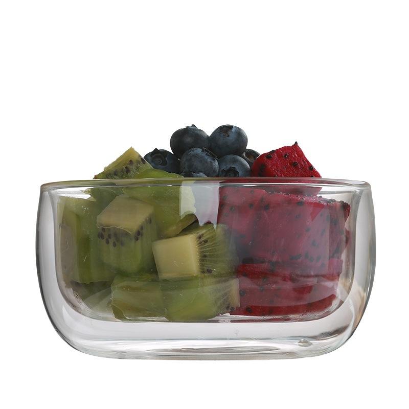 YWDL 300/500ml Clear Double Layer Glass Bowl Heat-resistant Fruit Salad Bowl Kitchen Glassware For Soup Cereal Dessert Bowls