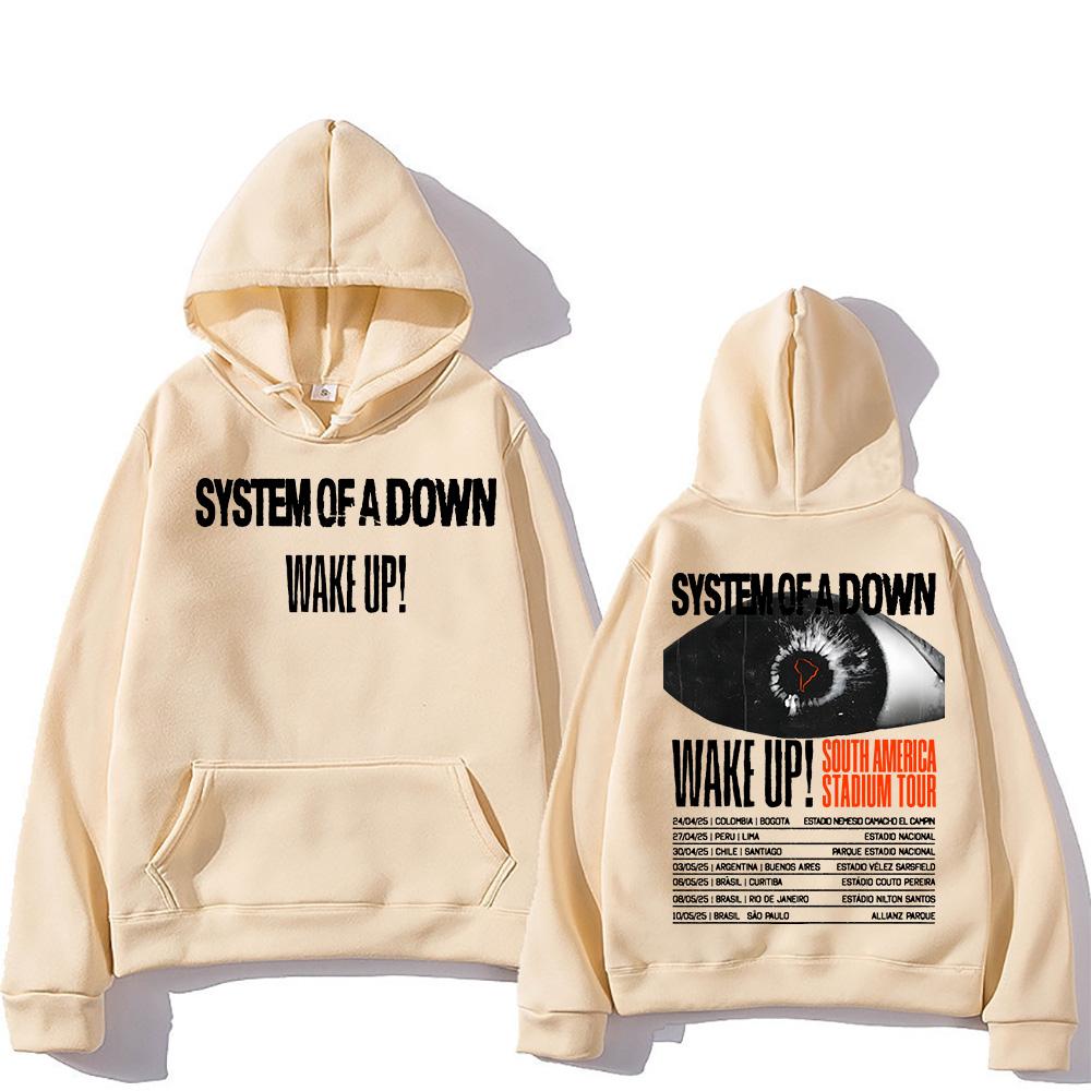 System-of A Down Band Hoodies Wake Up South America Stadium Tour 2025 Pullovers Heavy Metal Trends Sweatshirts Men Women Hoody
