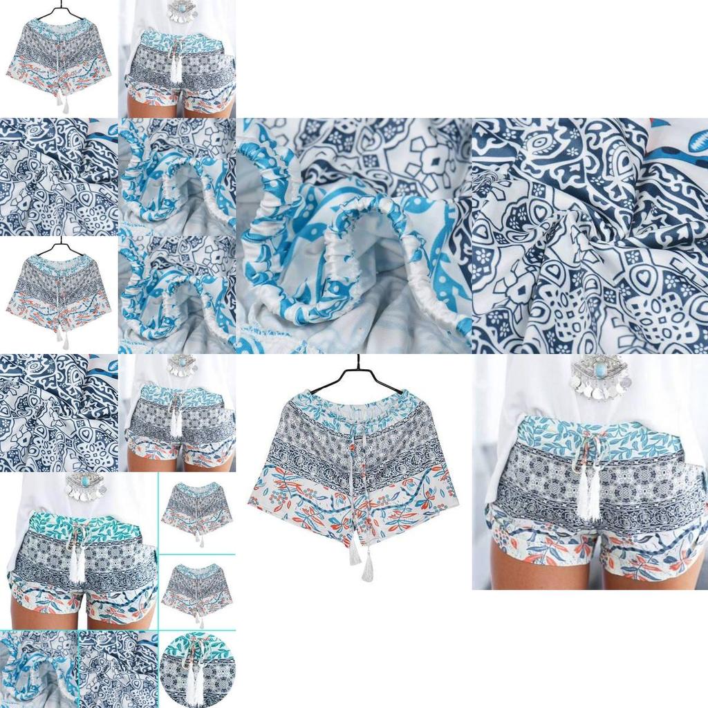 Summer Polyester Print Shorts With Tie Waist For Casual Wear