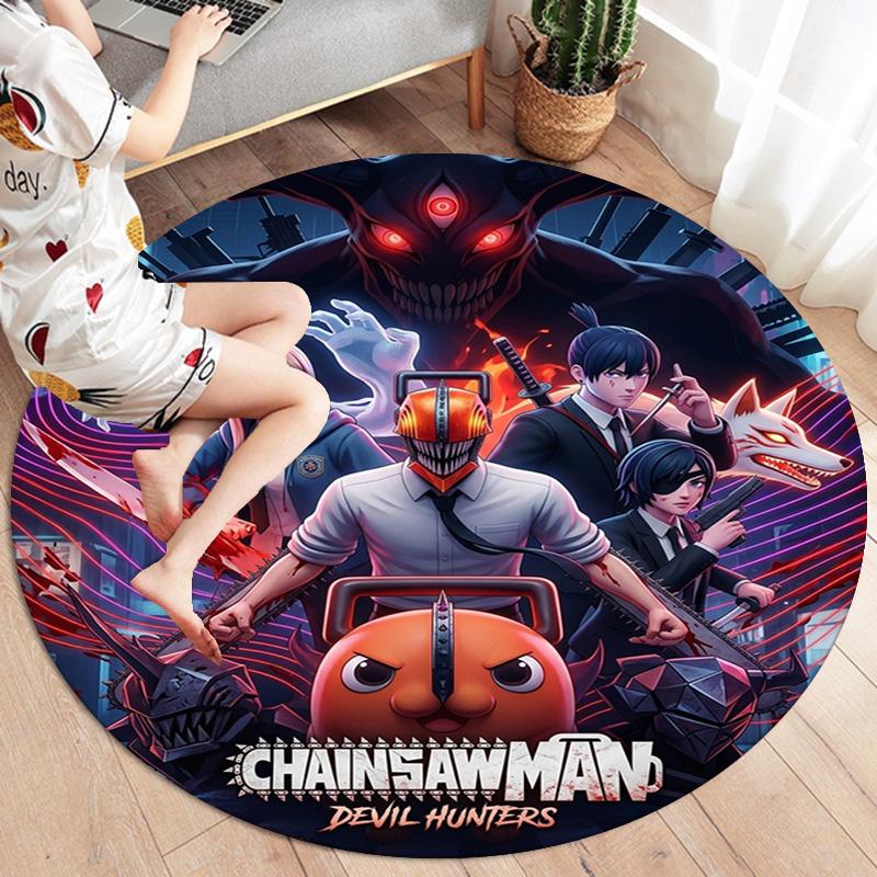 Chainsaw Man Round Area Rug Carpet Rug For Living Room Bedroom Sofa Playroom Decor Nonslip Floor Mat