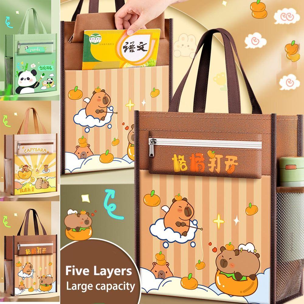 Large-capacity Tote School Bag Capybara Art Storage Bag Cartoon A4 File Bag Learning supplies