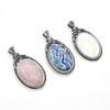 Подвеска из натурального камня в винтажном стиле, ожерелье, модные украшения, овальная форма, колье из сплава, розовый кварц, опал, малайзийский нефрит, идеи подарков, подарки для влюбленных