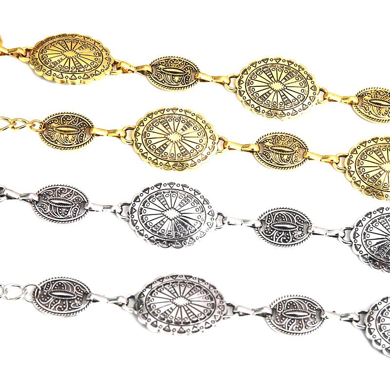 Ретро-стиль Женская металлическая цепочка на талию Регулируемый декоративный круглый резной ремень-цепочка Аксессуары высокого стиля