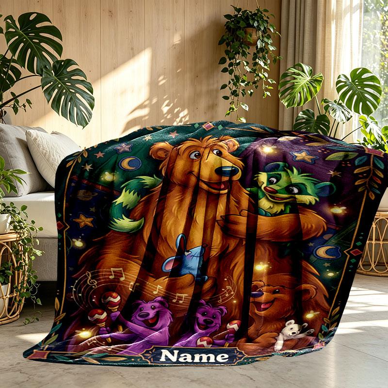 Custom Name Personalized Bear in the Big Blue House Print Blanket, Home Decor, Bedroom, Sofa, Camping, Couch, Gifts for Birthday Christmas