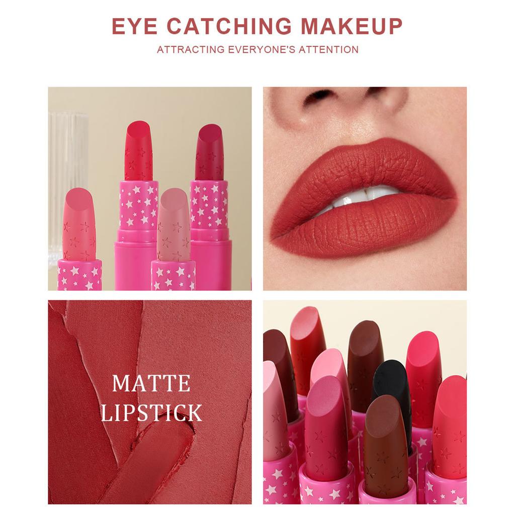 Бархатная матовая помада для женщин, водостойкая, стойкая, нелипкая, с насыщенным пигментом, узор «Звезды», идеально подходит для повседневного использования, праздничных мероприятий