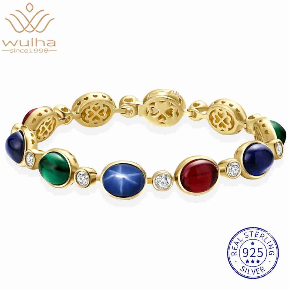 WUIHA 925 Sterling Silver 7 * 9 MM High Carbon Diamonds Lab Sapphire Emerald Gemstone Bracelet Bangle Fine Jewelry Wholesale