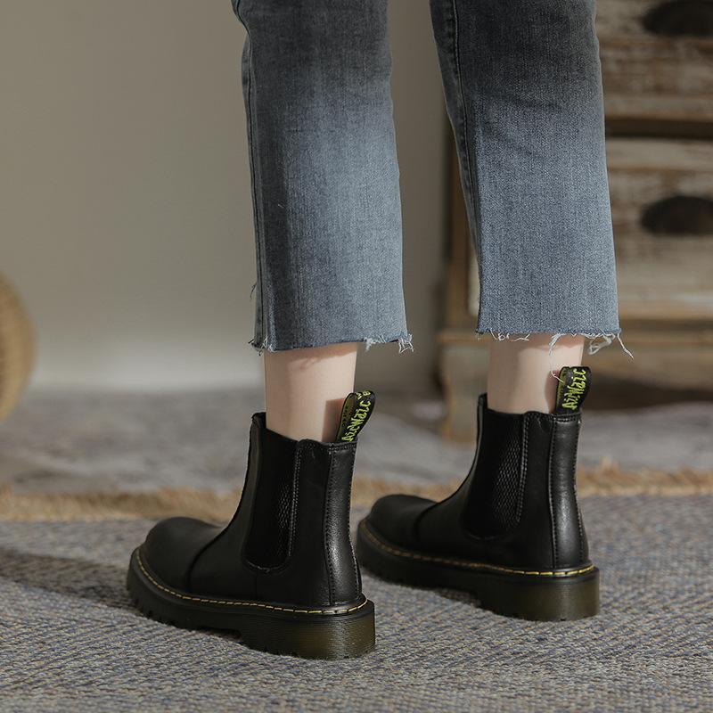 Осенне-зимние короткие ботинки «Челси» из мягкой кожи, женские ботинки на толстой подошве с сухожилиями крупного рогатого скота, плюшевая термообувь для женщин