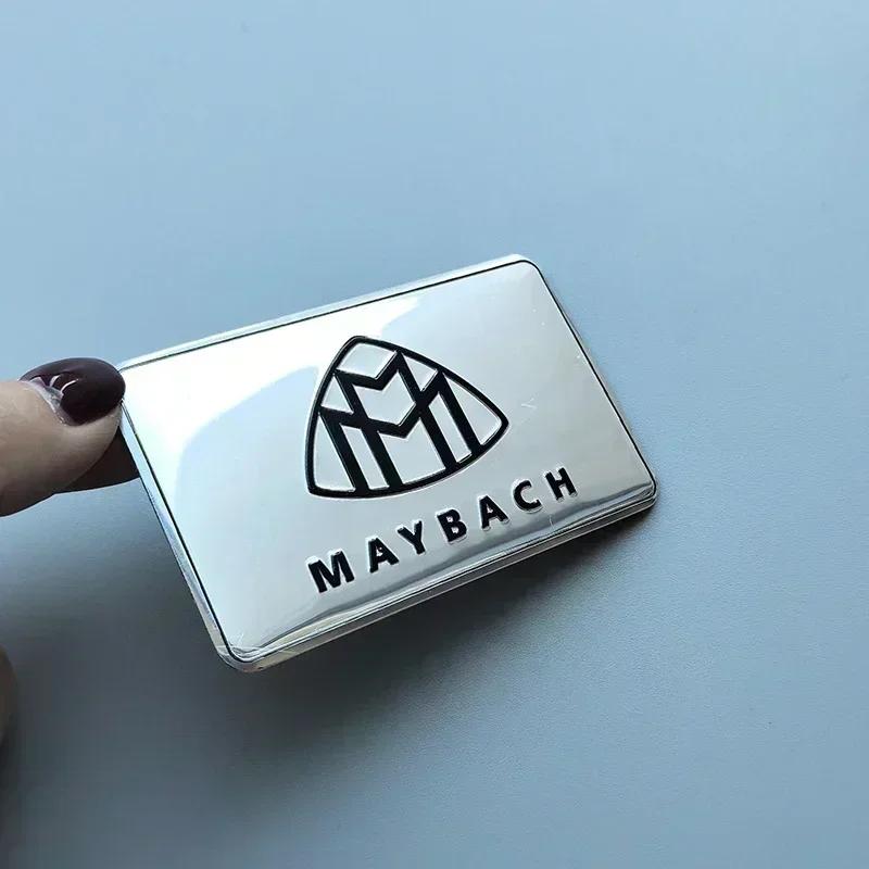 8x5cm Thin Aluminium Square Label Sticker Car Emblem for Mercedes Benz Maybach S450 S680 Engine Cover Badge Logo Black Silver
