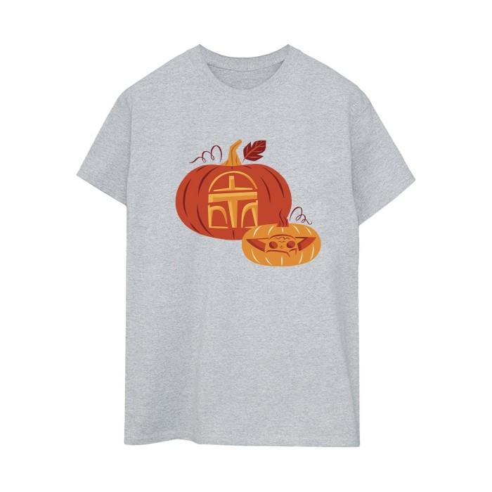 Футболка женская/дамская «Звездные войны Мандалорец» с изображением бойфренда-тыквы