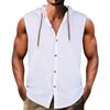 Summer Men's Casual Sleeveless Shirt Cotton Linen Hooded Fashionable Solid Color Top Breathable Loose Vest