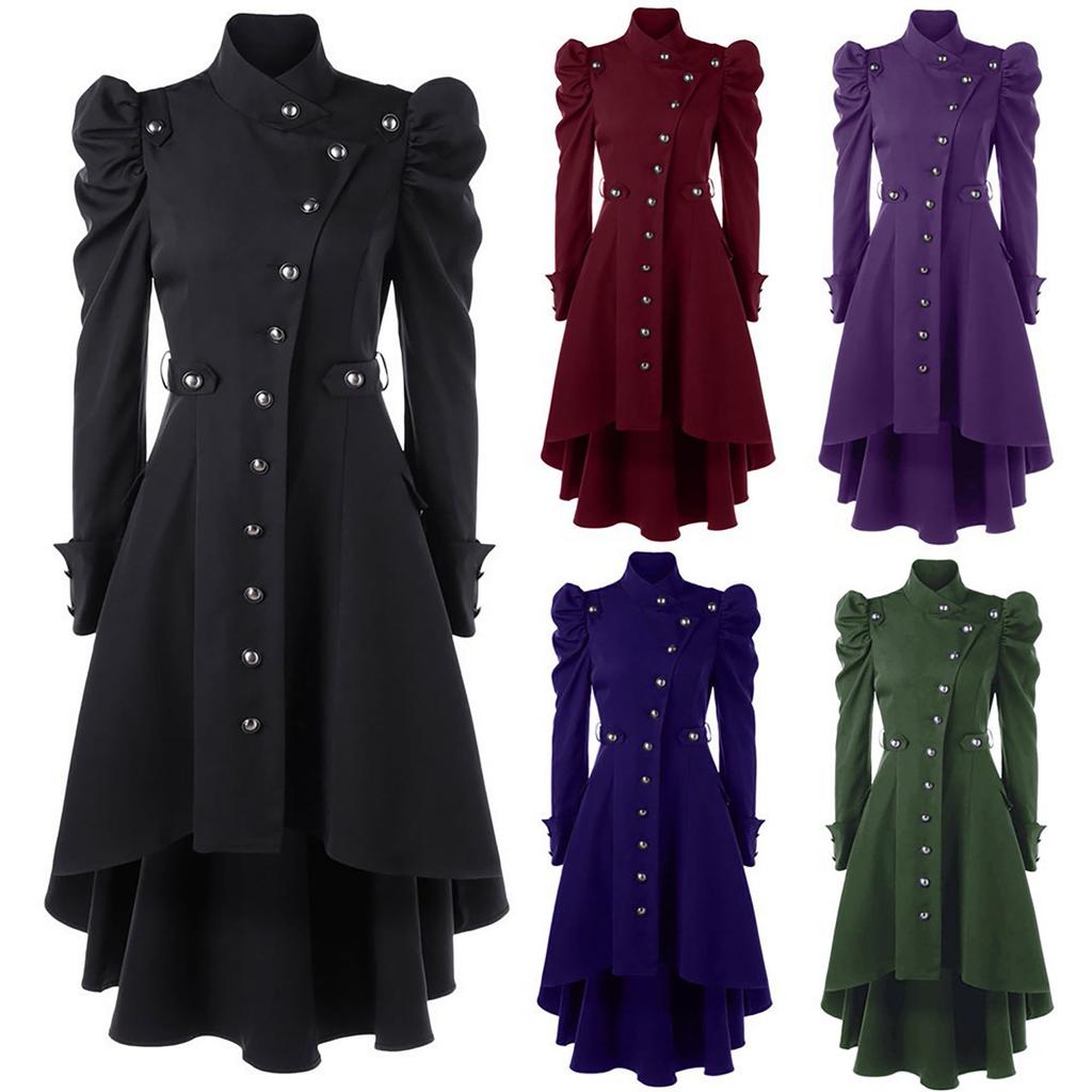 Womens Vintage Steampunk Long Coat Gothic Overcoat Ladies Retro Jacket
