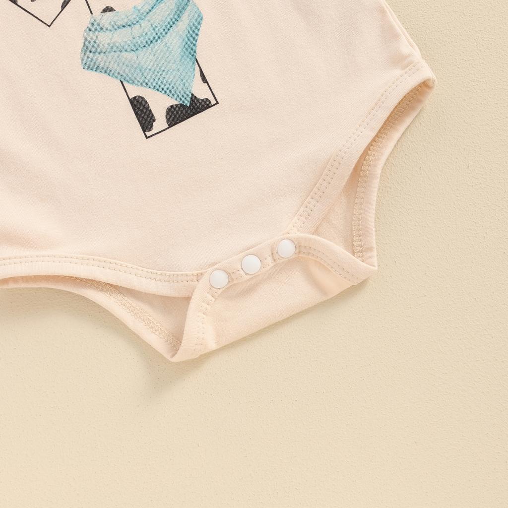 Western Baby Romper Casual Short Sleeve Round Neck Hat Print Bodysuit Newborn Playsuit