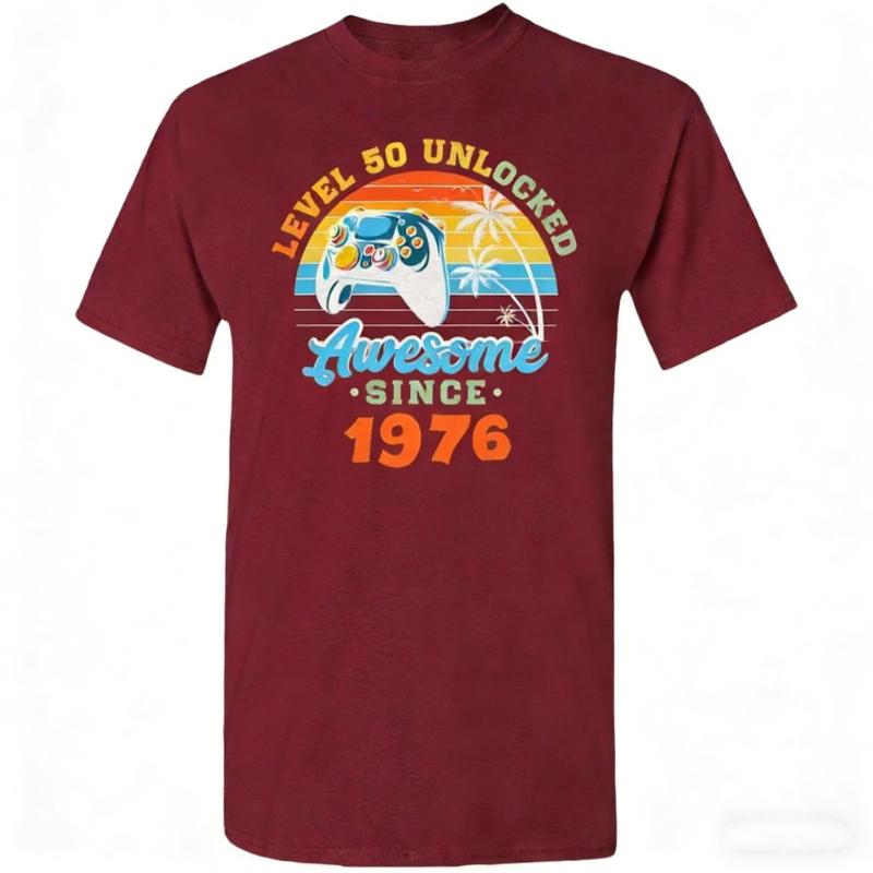 Level 50 Unlocked Awesome Since 1976 or Any Custom Year Fifty Years Old 50th Birthday Gamer Funny Tee Unisex Adult TShirts